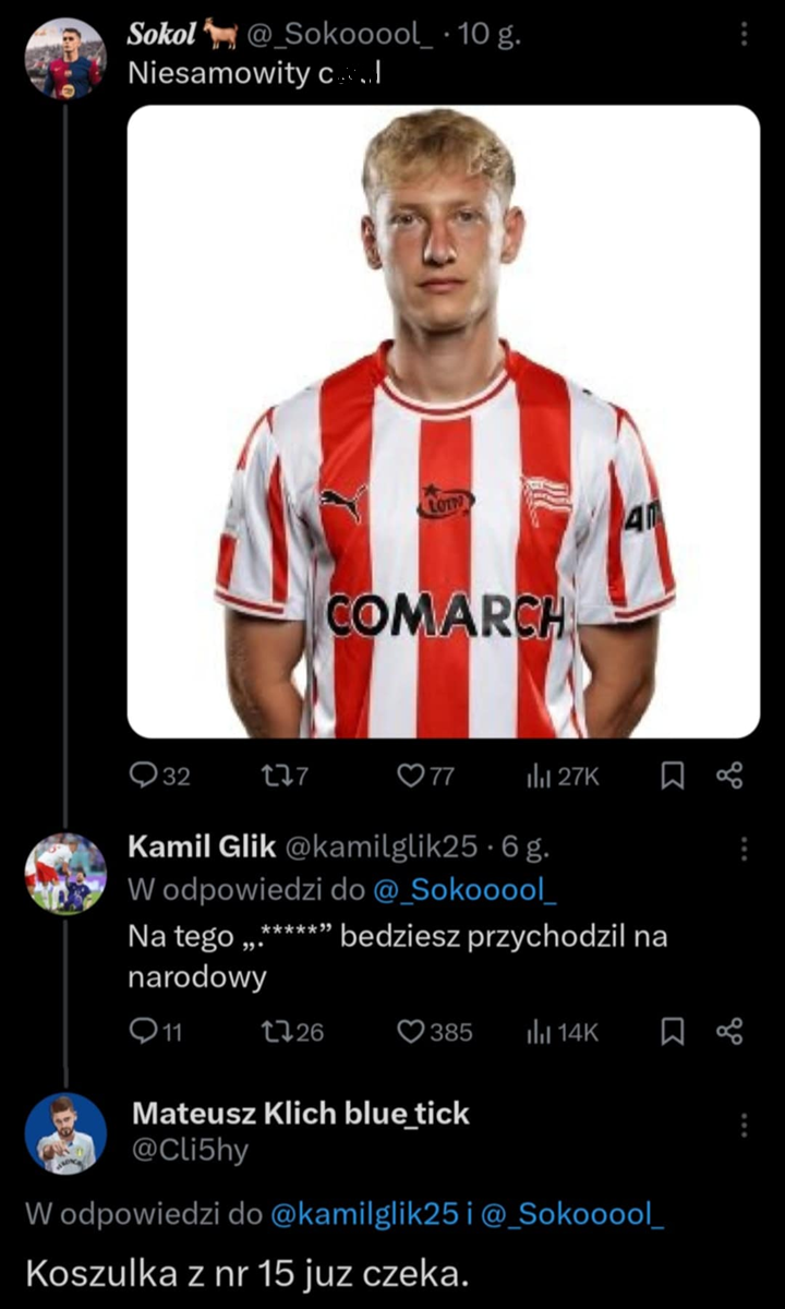Kibic WYZYWA piłkarza Cracovii, a na to ODPOWIADAJĄ... Glik i Klich!